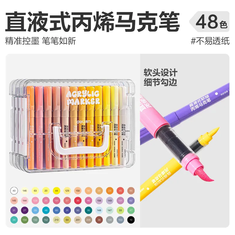 [PENDL0003] Deli Acrylic Paint Markers 48 Colors Flexible Brush Tip