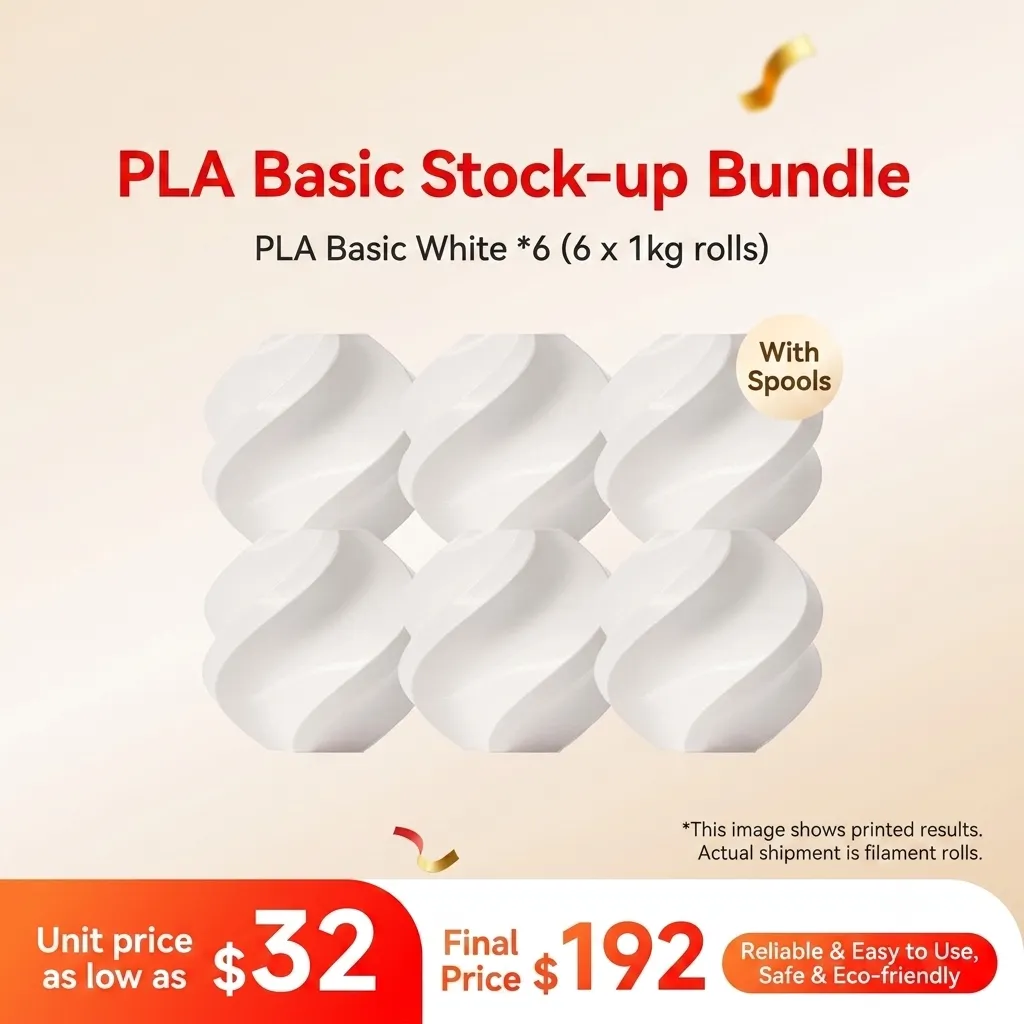 Bambu Lab PLA Basic White 6KG Stock-up Bundle (6x 1KG) - with Reusable Spools