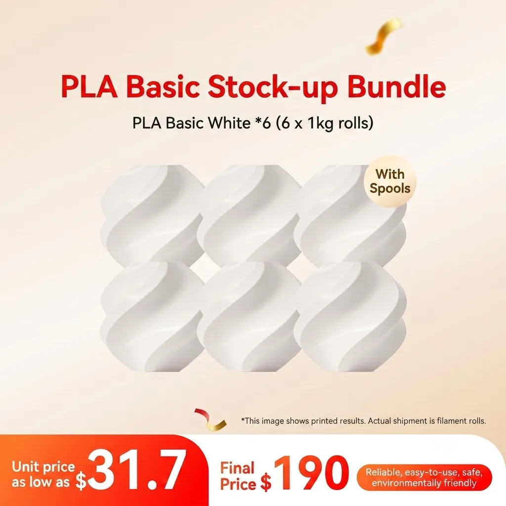 [PLABMB004] Bambu Lab PLA Basic White 6KG Stock-up Bundle (6x 1KG) - with Reusable Spools