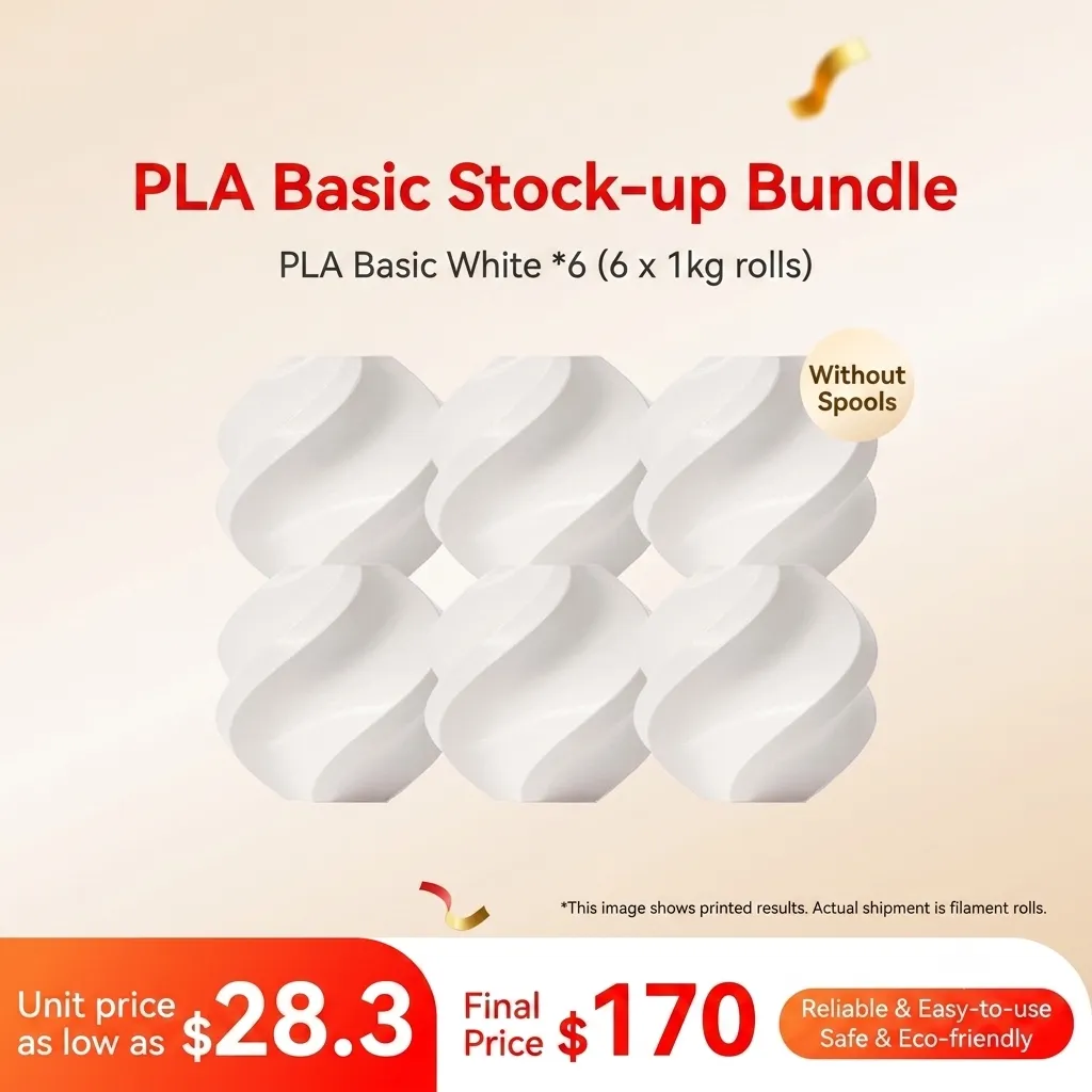 [PLABMB014] Bambu Lab PLA Basic White 6KG Stock-up Bundle (6x 1KG) - without Spools